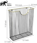 MyGift Art Deco Black Metal Wall Magazine Rack Mail Holder Brass Trim - Image 5