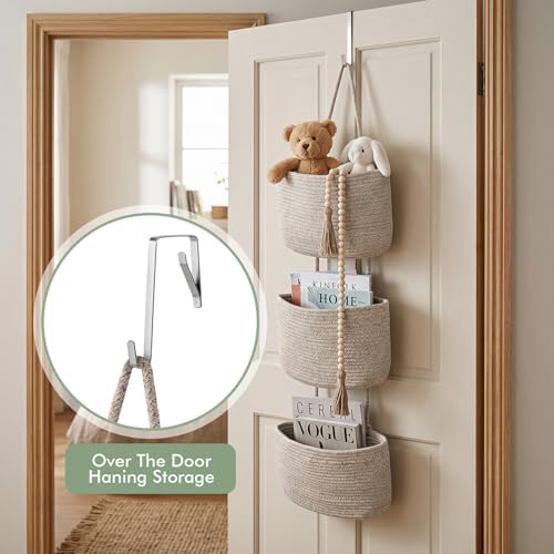 Wall Hanging Rope Baskets 3-Tier Boho Organizers(Flax Brown & Black, Large) - Image 4