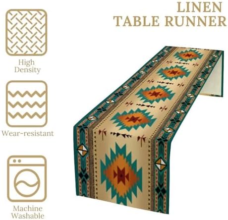 Aztec Southwest Table Runner, Teal Abstract Geometric Tribal Ethnic Native Vintage Pattern for Home Kitchen Table Decor Dining Coffee Room Party Decor 13x120in - Image 4