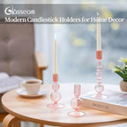 Glasseam Pink Glass Candlestick Holder: Unique Taper for Table Centerpiece - Image 3