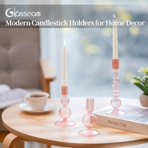 Glasseam Pink Glass Candlestick Holder: Unique Taper for Table Centerpiece - Image 3