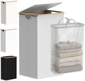 efluky Laundry Basket with Lid and Removable Bag, 100L Tall Laundry Hamper with Bamboo Handles, Aesthetic Dirty Clothes Bin for Laundry Room, Bathroom, Bedroom and Dorm, Light Grey by efluky