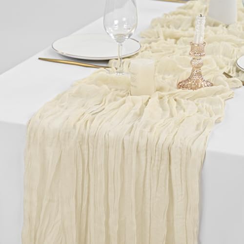 30 Pack Ivory Table Runner 10Ft Cheesecloth Table Runner Boho Gauze Table Runners Romantic Long Sheer Fabric Cream Table Runners for Wedding Party Bridal Shower - Image 5