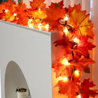 2 Pack Fall Decorations Lighted Fall Garland, 9FT 50 Count Incandescent Lights Brown Wire UL Certified Connectable Maple Leaves String Lights for Home Fireplace Mantle Thanksgiving Decor - Image 3