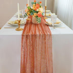 Snowkingdom 10Pcs Terracotta Gold Table Runner Glitter Sheer Gauze 10ft - Image 4