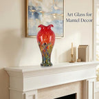 20in Tall Hand Blown Glass Vase Unique Ruffle Wide Mouth Vases, Elegant Modern Glass Flower Decorations Vase, Beautiful Colorful Vases for Home Living Room Bookshelves Wedding High End Centerpieces - Image 4