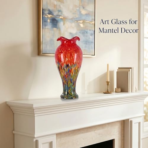 20in Tall Hand Blown Glass Vase Unique Ruffle Wide Mouth Vases, Elegant Modern Glass Flower Decorations Vase, Beautiful Colorful Vases for Home Living Room Bookshelves Wedding High End Centerpieces - Image 4