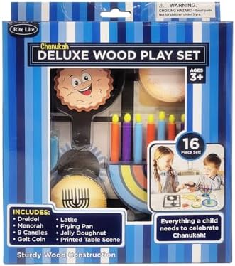 Rite Lite My Mini Wood Menorah Deluxe Set with Removable Wood Candles with Jelly Doughnut, Dreidel, Pan, Latke, Gelt Coin Decor Hanukkah Gifts Decorations Centerpiece Jewish Holiday Party Favors - Image 6