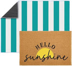 2 Pcs Layered Front Porch Decor, Hello Sunshine Welcome DoorMats Summer Coastal Entryway Rug Set, Light Blue White Striped Crystal Velvet Base and PVC Coil Door Mat, 15.7x23.6 & 23.6x31.5 - Image 4
