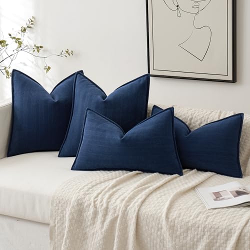 MIULEE Pack of 2 Navy Blue Euro Shams Chenille Pillow Covers 24x24 Inch - Image 4