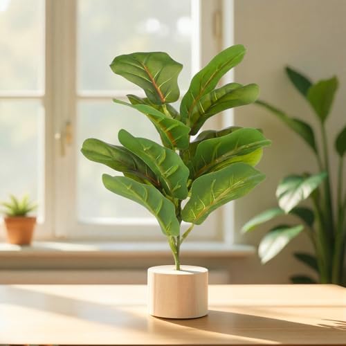 Soulchen 6 Pcs 12" Fiddle Leaf Fig Mini Artificial Tree Plants with Base - Image 5