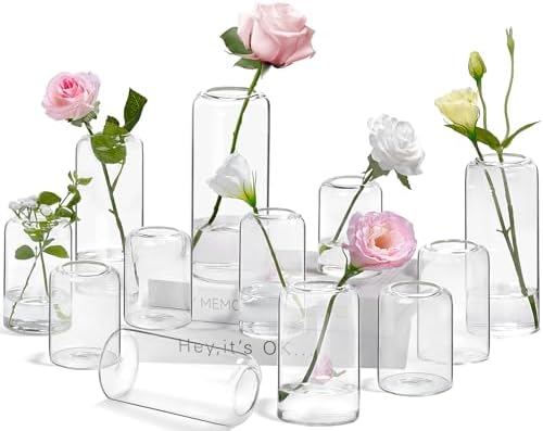ZENS Bud Vases in Bulk Set of 12, Modern Small Glass Vases for Flower Clear Bud Vases for Wedding Centerpiece, Blown Thicker Small Vase for Flowers, Wedding Party Decorative, Home Bathroom Decor by ZENSLIFESTYLE