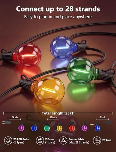 25FT G40 LED Multicolor Christmas String Lights Outdoor, 25 Globe Bulbs - Image 2