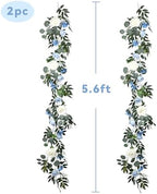 Lvydec 2 Pack Artificial Peony Flower Garland - 6ft Silk Peony Vine Willow Leaves and Eucalyptus Garland White Arch Flower Vine for Wedding Party Table Decoration (Blue) - Image 2