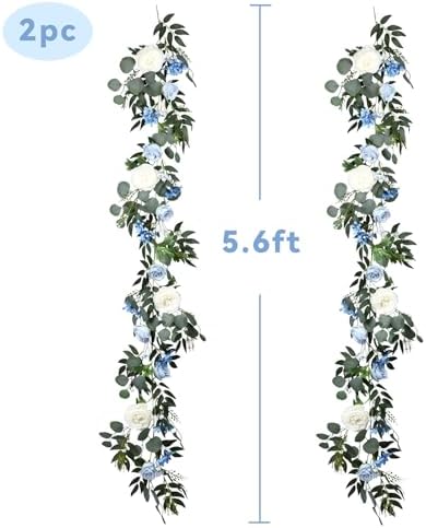 Lvydec 2 Pack Artificial Peony Flower Garland - 6ft Silk Peony Vine Willow Leaves and Eucalyptus Garland White Arch Flower Vine for Wedding Party Table Decoration (Blue) - Image 2