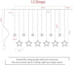 Star Curtain Lights for Bedroom - Plug-in 9ft 138 LED Fairy Twinkle Lights with 12 Star Drops, Connectable Window Lights with Remote 8 Lighting Modes for Indoor Xmas Ramadan Decoration, Warm White - Image 6