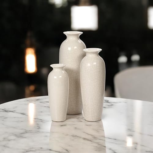 Hosley Set of 3 Crackle Ivory Ceramic Vases. Ideal Gift for Floral Arrangements Wedding or Special Occasions for Use in Home Office Decor Spa Aromatherapy Settings - Image 7