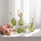 Green Small Bud Vases in Bulk 12, Vintage Embossed Flower Vases for Centerpieces, Boho Glass Vase for Flowers, Decorative Mini Vase for Wedding Decoration Party Baby Shower Home Dining Table - Image 3