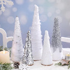 Realspring 5 Pcs Silve and White Christmas Cone Tree Centerpiece Decor by Realspring