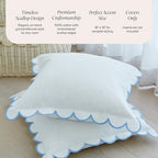 BEBE BASK Scalloped Pillow Cover Set of 2, 18x18, 100% Cotton - White/Blue - Image 3