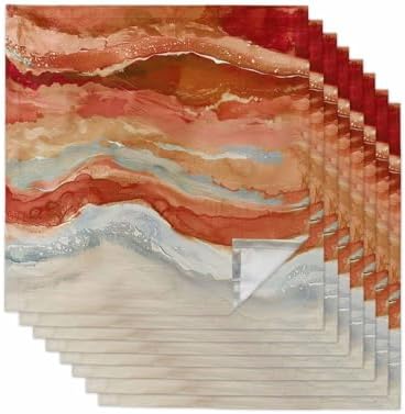 Burnt Orange Coastal Cloth Napkins Set of 8, Holiday Napkins for Baby Shower, Spring Summer Ocean Beach Nautical Sea Wave Washable Reusable Dinner Napkins for Cocktail Wedding Party, 20 x 20 in by Boanket