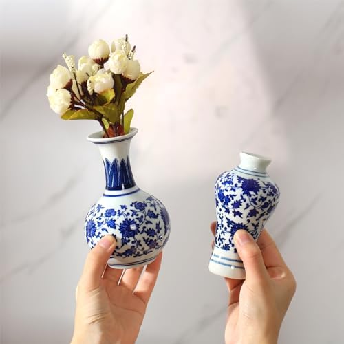 Dandat 8 Pcs Small Blue and White Ceramic Vase, Chinoiserie Floral,Elegant - Image 4