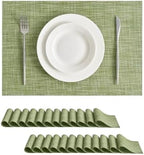Leetaltree Bean Green Woven Placemats Set of 24 - Heat Resistant Non-Slip Place Mats for Dining Table, Washable Durable PVC Table Mats(Bean Green, 24) by Leetaltree-ArtatEveryTable