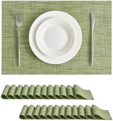Leetaltree Bean Green Woven Placemats Set of 24 - Heat Resistant Non-Slip Place Mats for Dining Table, Washable Durable PVC Table Mats(Bean Green, 24) by Leetaltree-ArtatEveryTable