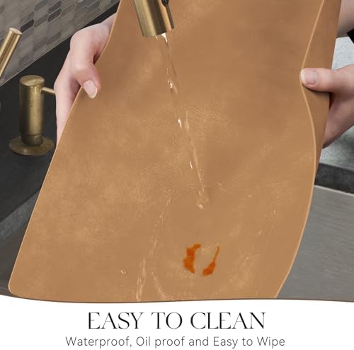 MOSAYT Vinyl Faux Leather Placemats, Set of 6, Camel - Image 4