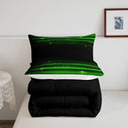 Ombre Stripes Bedding Set King Black Green Outer Space Comforter Modern Gradient Geometric Down Comforter for Kids Boys Girls Teens Adult Soft Quilt Warm Lightweight with 2 Pillowcases Bedroom Decor - Image 4