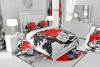 Mount Fuji Quilt Japanese Style Koi Fish Duvet Insert Ukiyo-E Theme Comforter Set Mountain Cherry Blossom Red Sun Ink Painting Down Comforter 3 Pieces with 2 Pillow Cases, King Size Black White - Image 6