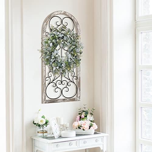 ABBSR Rustic Wood and Metal Arch Wall Decor, Vintage Style Iron Window Frame Panel, Distressed Farmhouse Home Decor(17.75x43.5H) - Image 4