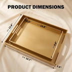 Gold Decorative Serving Tray Set with Handles, Large 15.7" & Medium 13.8", Modern Plastic Design for Coffee Table, Ottoman and Home Decor (2 Pcs) - Image 3