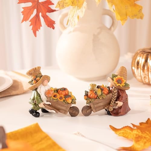Valery Madelyn Fall Decorations for Home, 2 Pcs Fall Gnomes Decor for Table Indoor Outdoor, Resin Thanksgiving Decorations Garden Pumpkins Figurines for Autumn Harvest Porch Tiered Tray Mantel, 4" - Image 2