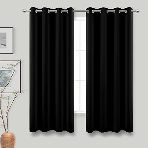 KOUFALL 60 Inch Curtains for Bedroom,Grommet Room Darkening Dark Out Heavy Thick Insulated Thermal Black Blackout Curtains for Winter 2 Panels Set by KOUFALL