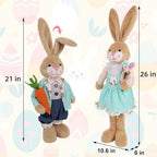 Glintoper 2 Pack Easter Decorations Standing Bunny with Stretchable Legs, 21" to 26" Brown Rabbits Couple Figurine, Party Favor Photo Props Gifts for Office Kitchen Farmhouse Front Door Spring Home - Image 2