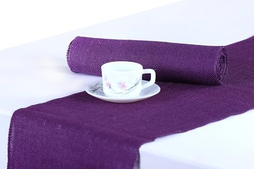 MDS® Pack of 20 Natural Burlap Table Runner, 12 x 108 Inch, Jute Rustic Farmhouse Boho Table Decor for Wedding Reception, Dining Table, Bridal Shower, Baby Shower & Party Decorations - Cadbury Purple by MDS