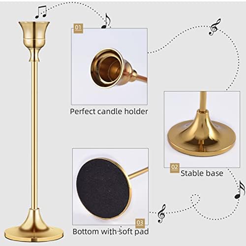 Vintage Gold Brass Taper Candle Holders for Candlesticks, Fireplace & Party - Set of 3 - Image 3
