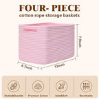 Storage Baskets for Organizing, 4 Pack Baskets for Shelves, Decorative Storage Bins for Shelves, Cotton Rope Storage Basket with Handles, Woven Basket for Storage, 13''Lx8.7''Wx7.9''H, Pink - Image 3