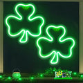 2 Pack 11 Inch St Patricks Day Decorations Shamrock Neon Lights, Green Decor Clover Window Lights with 2 Hooks, USB Powered St. Patrick's Day Lighted Shamrocks for Party Wall Bedroom Indoor Outdoor by TURNMEON