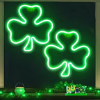 2 Pack 11 Inch St Patricks Day Decorations Shamrock Neon Lights, Green Decor Clover Window Lights with 2 Hooks, USB Powered St. Patrick's Day Lighted Shamrocks for Party Wall Bedroom Indoor Outdoor by TURNMEON