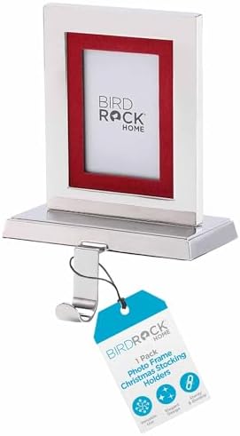 BIRDROCK HOME Photo Frame Stocking Holder - 1pk - Holiday Greetings Mantle Fireplace Topper - Decorative Christmas Stocking Holder - Stainless Steel by BIRDROCKHOME