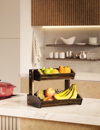 HOLANA Acacia 2 Tier Fruit Basket, Sturdy, Easy Assembly (Walnut color) - Image 6