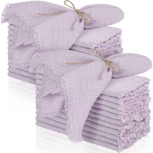 TURSTIN 24 Pieces Lavender Purple Cotton Linen Wedding Napkin Square Rustic Fringe Table Napkin for Dinners, Parties, Weddings by TURSTIN