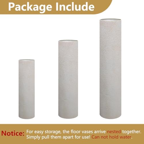 Distressed Off-White Tall Floor Vase - Set of 3 Pottery Look Metal Vases - Image 7