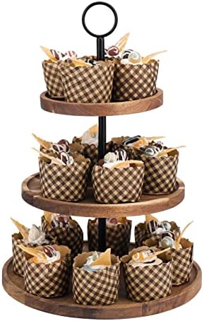 3 Tier Cupcake Stand, Wood Tiered Serving Tray Cupcake Tower, Serving Stand Display Dessert Cookie Candy Buffet Holder for Home Tea Party, Wedding, Farmhouse, Tea Party, Kitchen Decor by QIELSER