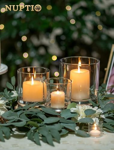 NUPTIO Thick Glass Hurricane Pillar Candle Holders, Set of 3 - Image 4