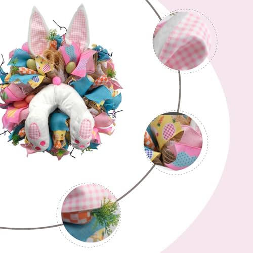 16 Inch Easter Bunny Ears Butt Wreath for Front Door, Bunny Thief Carrots Eggs Mesh Deco Wreath for Spring Easter Decoration, Lovely Bunny for Home Decor Porch Door and Wall - Image 2