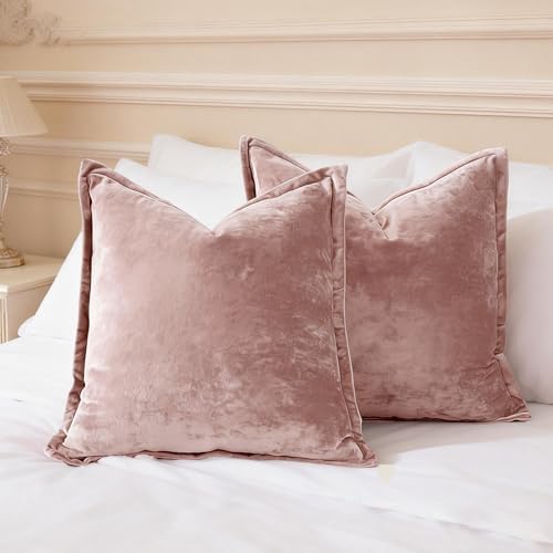 Greek Velvet Euro Sham Covers Set of 2 26x26 Luxury Soft Solid Pillow Covers for Living Room Bedroom Yard,Pink - Image 3