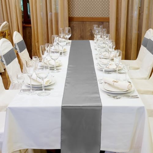 Bencailor 24 Pcs Dark Gray Satin Table Runners Bulk, 12 x 108 Inch - Image 4